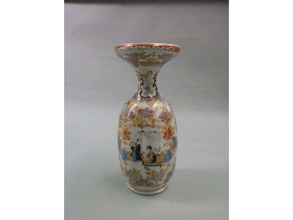 A Japanese porcelain vase bulbous body with everted neck enamelled