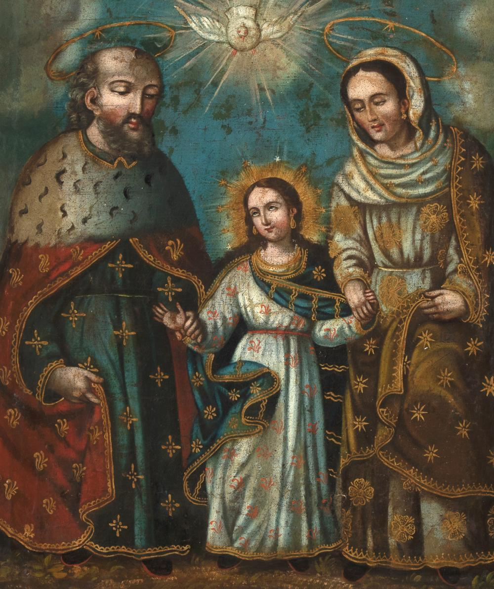 SPANISH COLONIAL ECUADOR THE YOUNG VIRGIN WITH ST JOACHIM AND