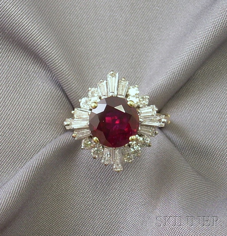 Ruby and Diamond Ring prong set with a circular cut