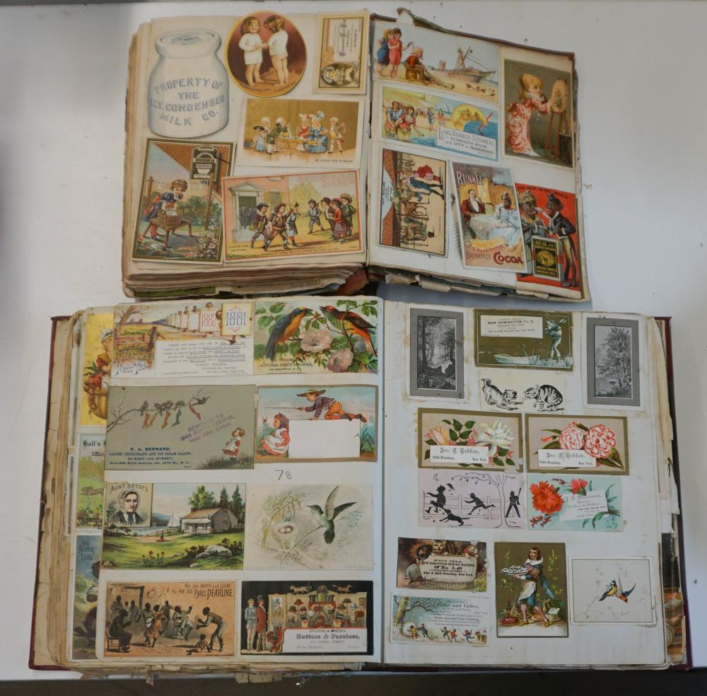 TWO VOLUMES OF VINTAGE TRADE CARDS LATE 19TH EARLY 20TH