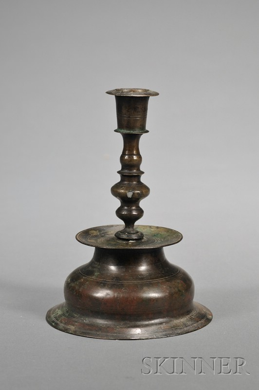 Early Brass Candlestick Nuremburg late 17th century with baluster shaft