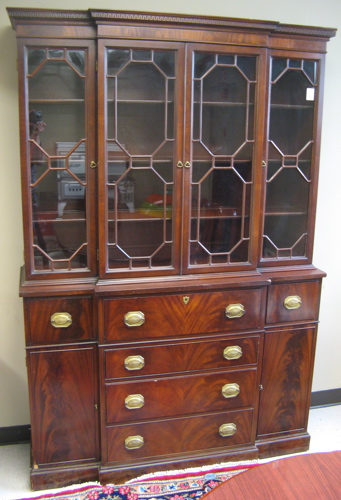 FEDERAL STYLE BREAKFRONT SECRETARY BOOKCASE American mid 20th century The