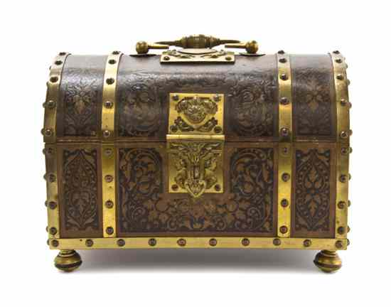 A Gilt Bronze Mounted Leather Clad Table Casket having a