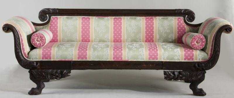 American Classical Sofa circa 1830 probably Philadelphia mahogany and mahogany