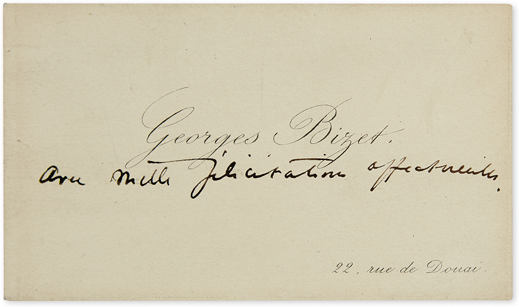 BIZET GEORGES Autograph Note unsigned to an unnamed recipient in