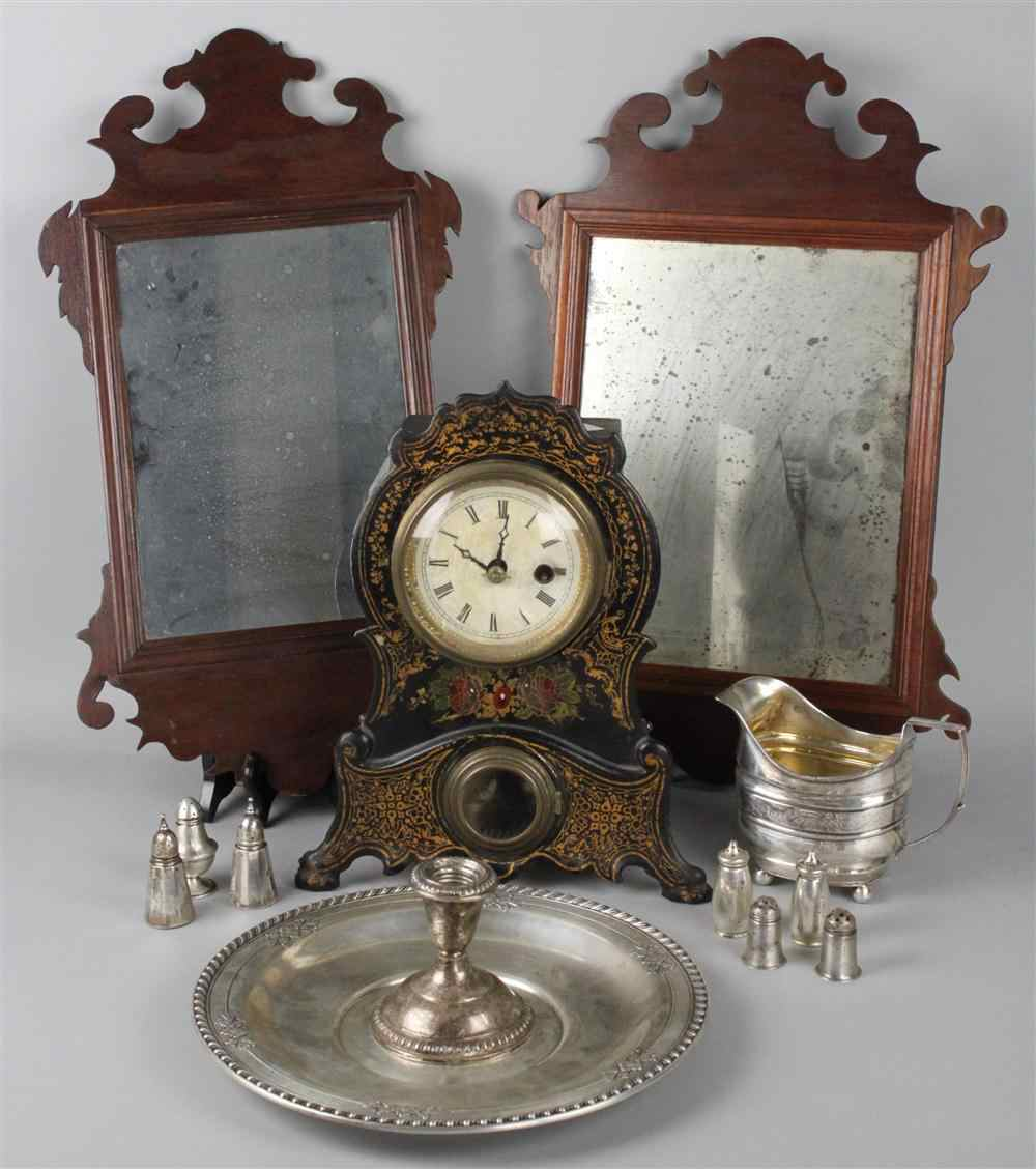 AMERICAN VICTORIAN PAPIER MACHE MANTELCLOCK 19TH CENTURY h 11 5