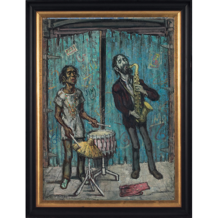 Philip Reisman American 1904 1992 Street Musicians 1980 oilon canvas