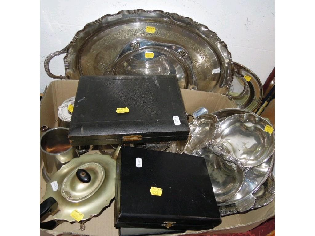 A quantity of plated wares including a two handled tray