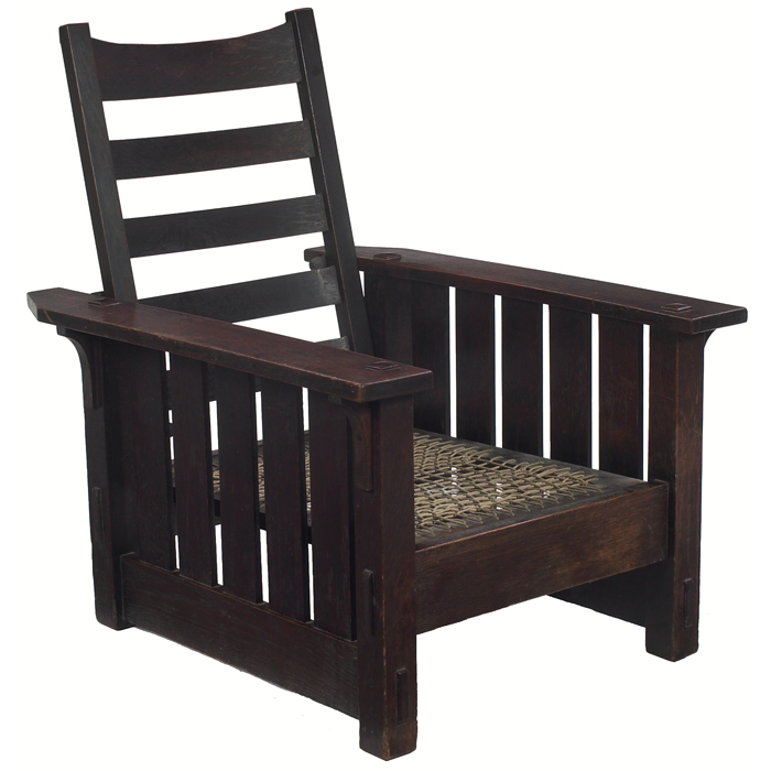 Good Gustav Stickley Morris chair 332 c 1904 classic even