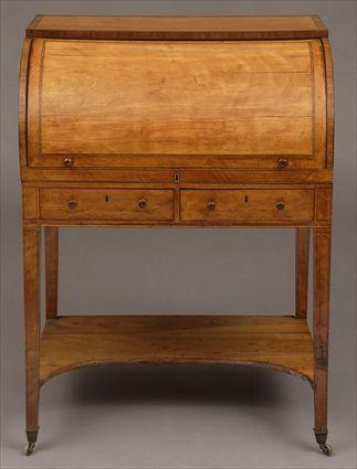 LATE GEORGE III SATINWOOD AND TULIPWOOD CROSS BANDED ROLL TOP
