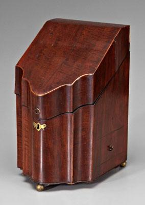 Georgian mahogany knife box serpentine front with brass mounts figured