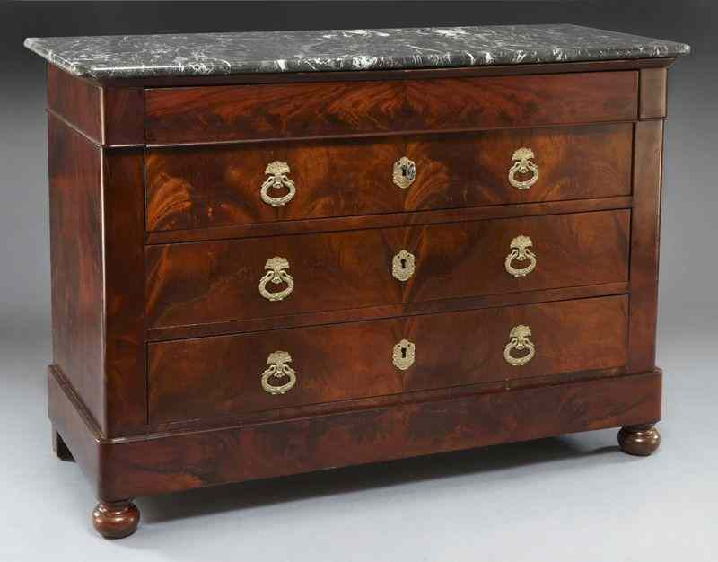 Restauration style marble top mahogany commodethe black marble with white