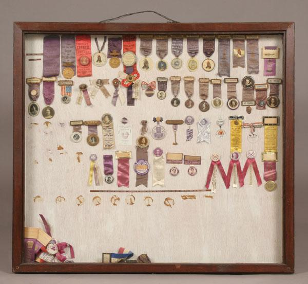 Red Man Lodge Pocahontas ribbon display case containing approx 65