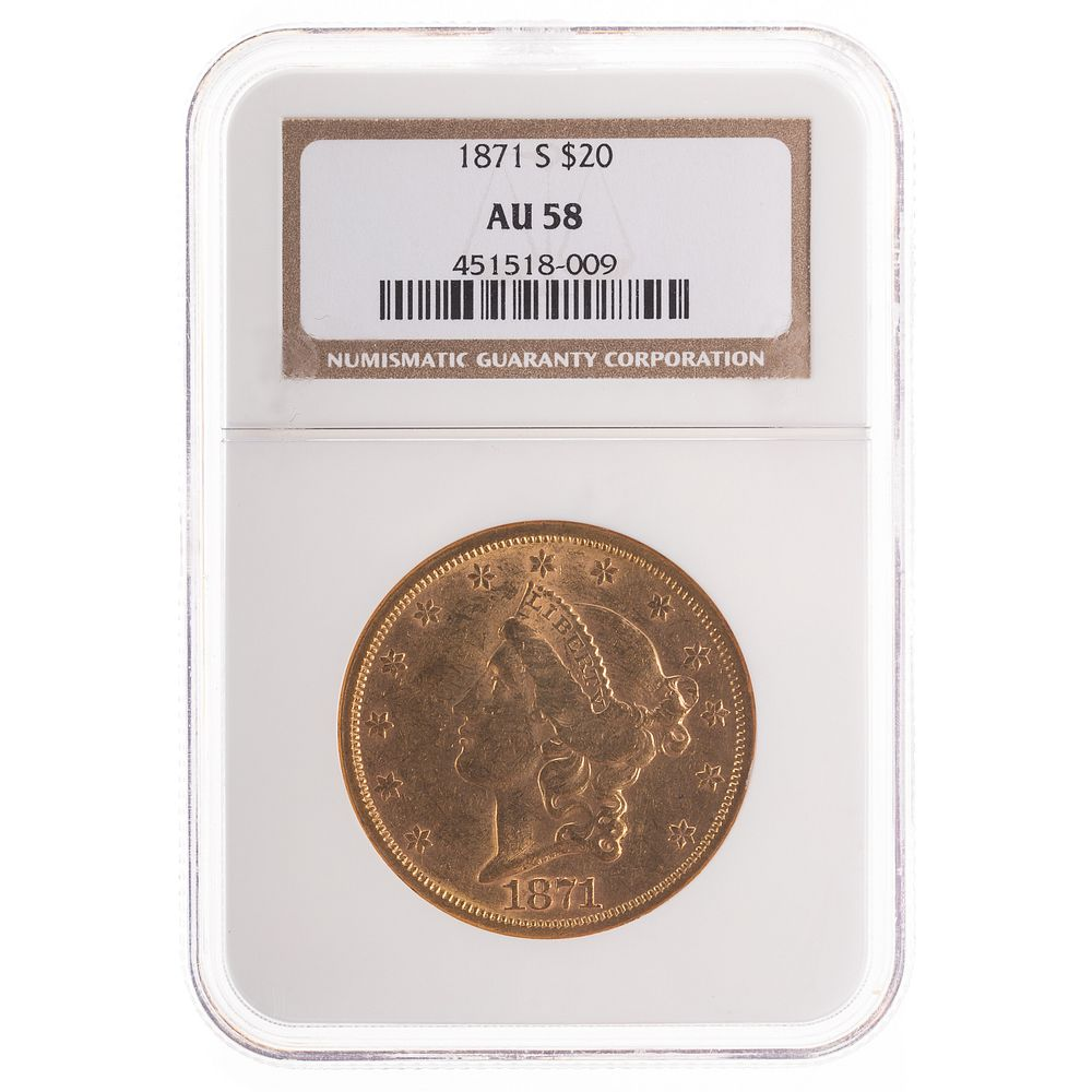 1871 S 20 Liberty Double Eagle NGC AU58 1871 S