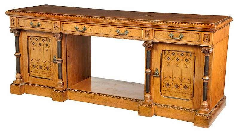 Gothic Revival Burl and Ebonized Sideboard British 19th century three