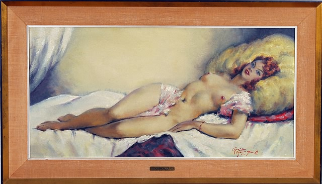 Reclining nude woman oil on canvas 16 x 32 SLR