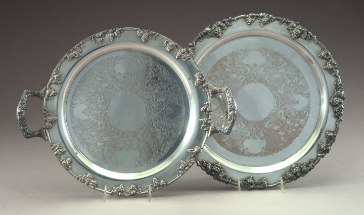 Group of Two Round Silver Trays one a Knowles Silver