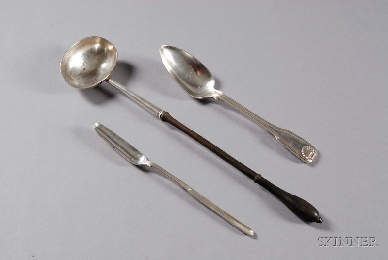 Three Georgian Flatware Items London a George II toddy ladle