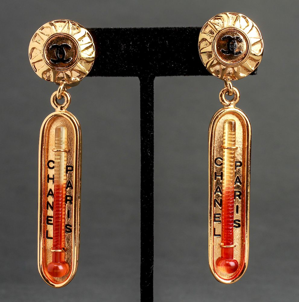 Chanel Runway Thermometer Gold Tone Earrings Chanel rare runway Thermometer