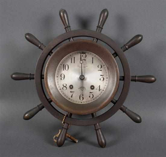 Chelsea bronze ship s wheel clock dated 1901 silvered metal