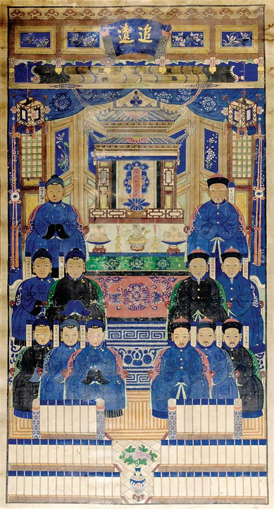 Asian school first half 20th century ANCESTRAL PORTRAIT printed cotton