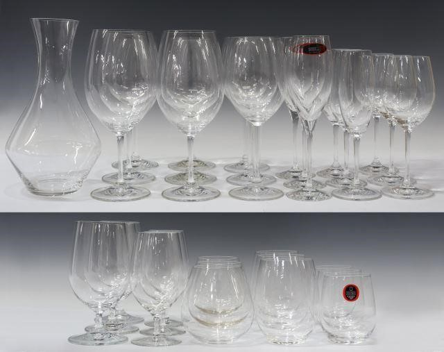 lot of 34 Riedel colorless glass wine stems and tumblers