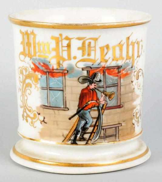 Fireman s Shaving Mug Gilt name Wm P Leaby Unique