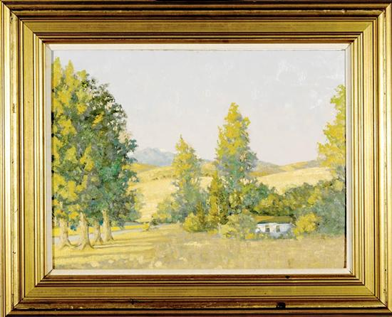 American school 20th century NEW ENGLAND AUTUMN oil on canvasboard