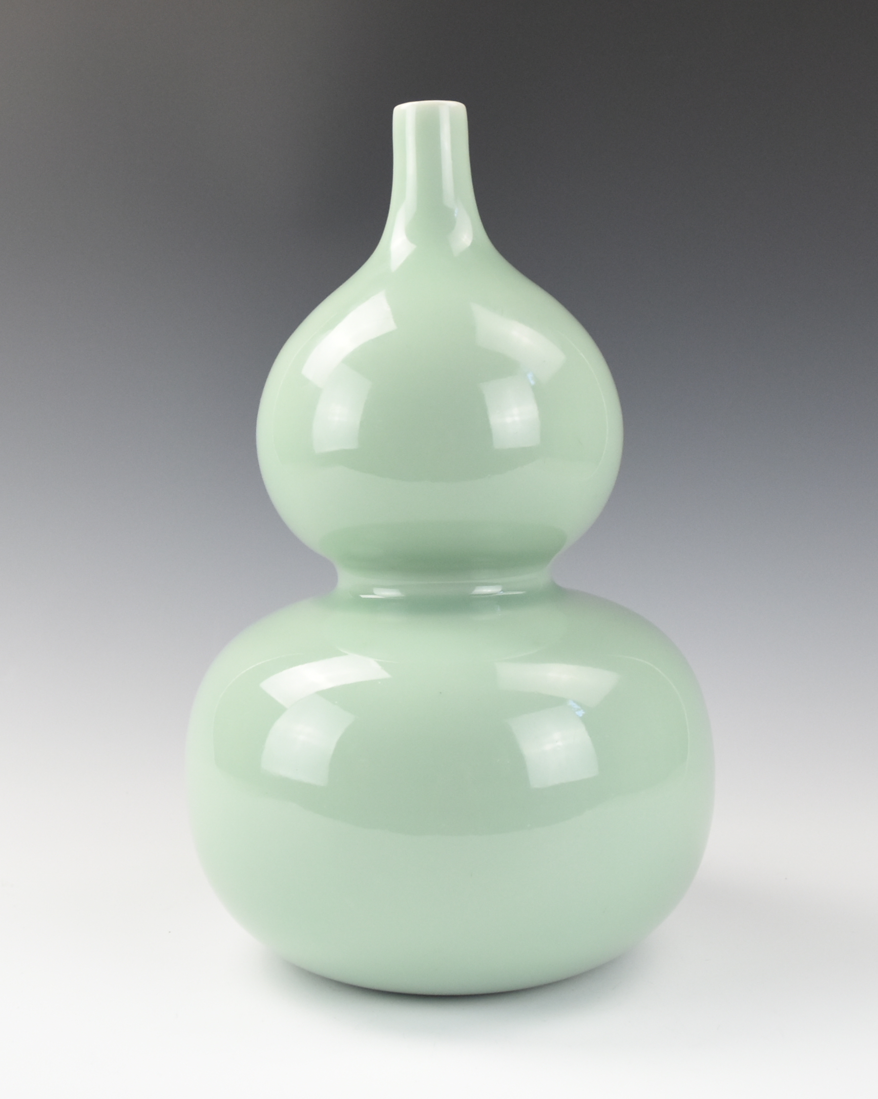 CHINESE CELADON DOUBLE GOURD VASE W QIANLONG MARK A Chinese