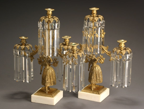 Pair of Classical Ormolu and Marble Three Light Candelabra Possibly