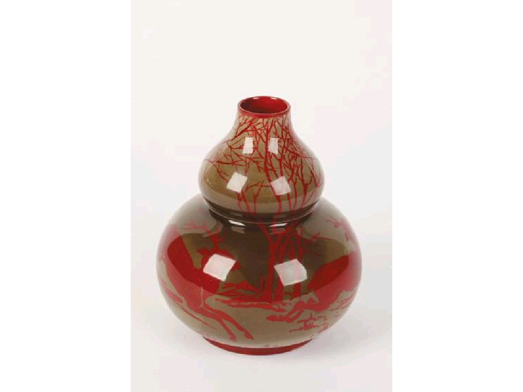 BERNARD MOORE A DOUBLE GOURD SHAPED VASE all over decorated