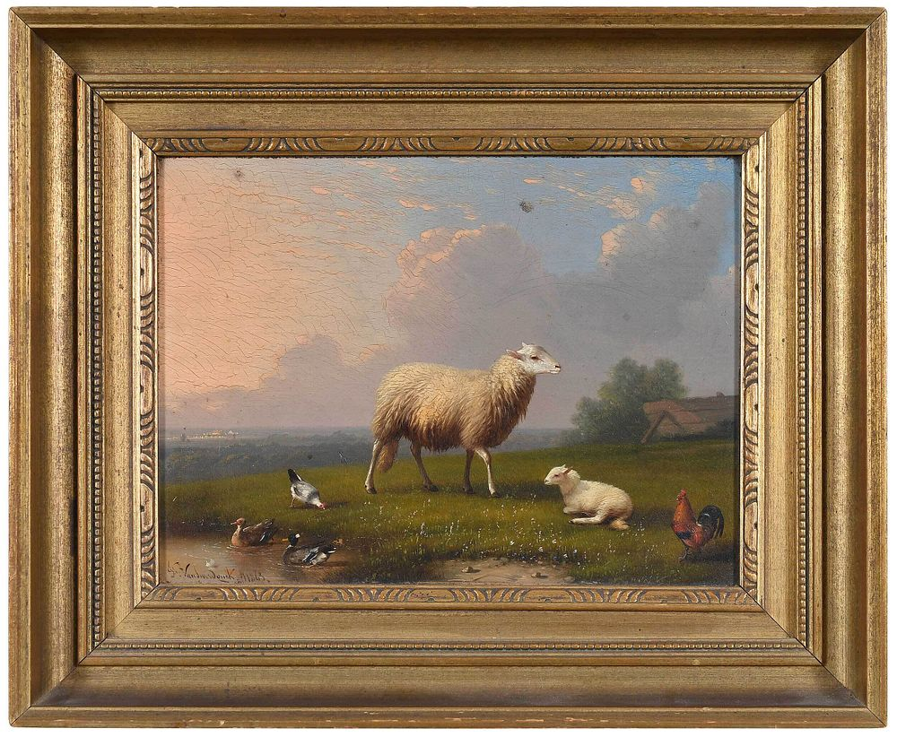 Francois Vandeverdonck Belgian 1848 1875 Sheep and Fowl in a