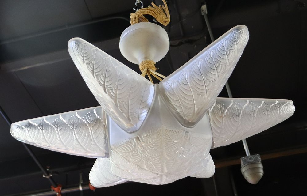 Ren Lalique French 1860 1945 Noisetier Glass Chandelier From an