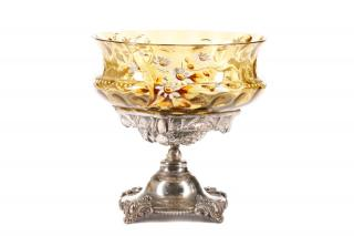 Victorian Silver Glass Enameled Center Bowl Wilcox Silver Plate Company