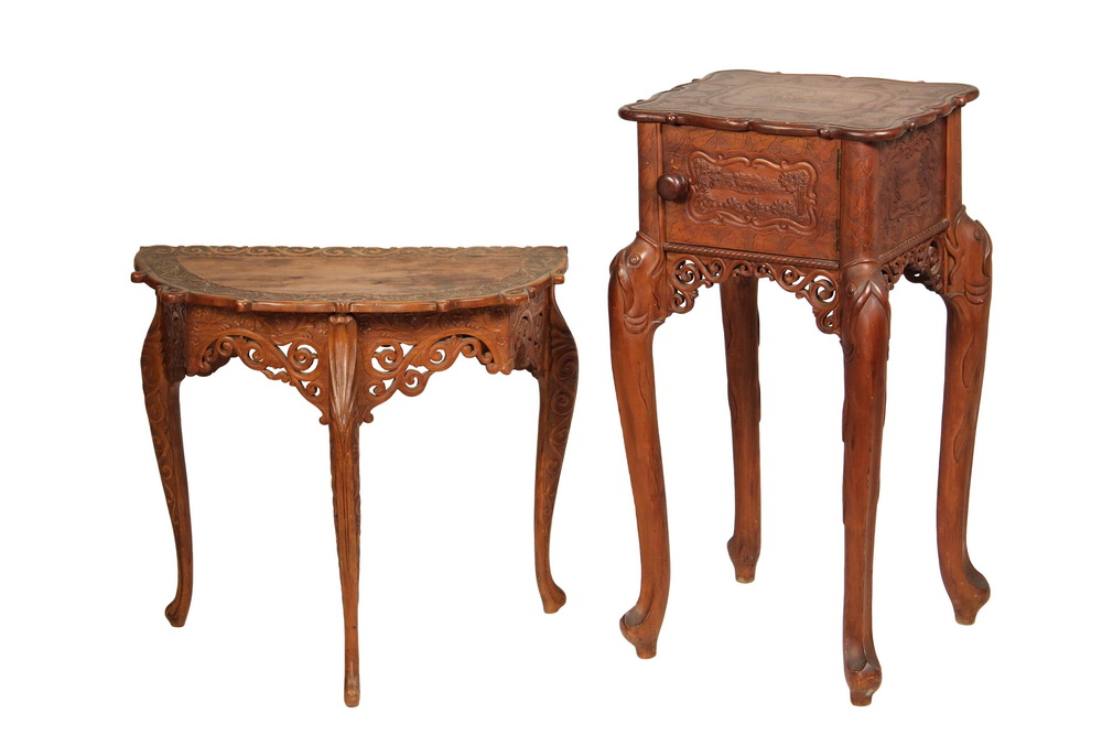 2 PCS FOLK ART CARVED FURNITURE Both in Eucalyptus carved