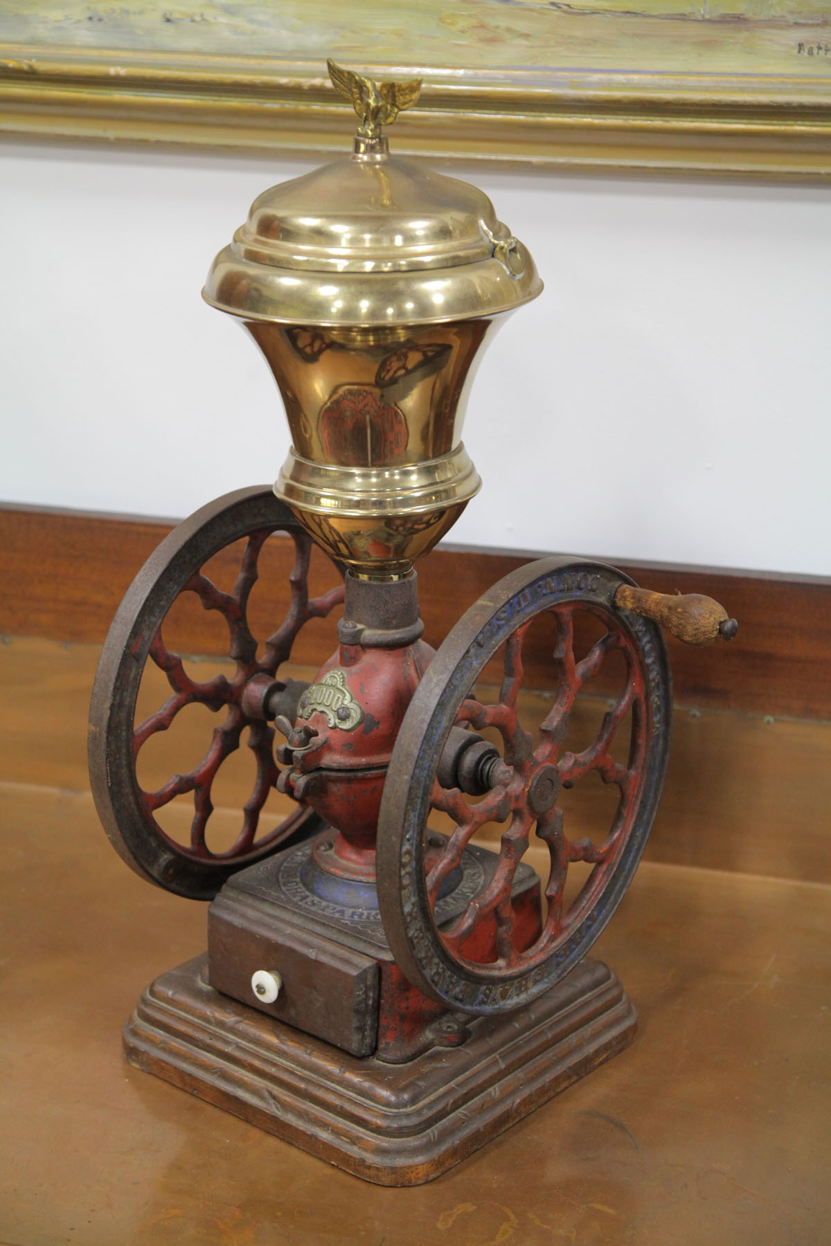 COFFEE GRINDER Conneticut late 19th century Double wheel Cha s