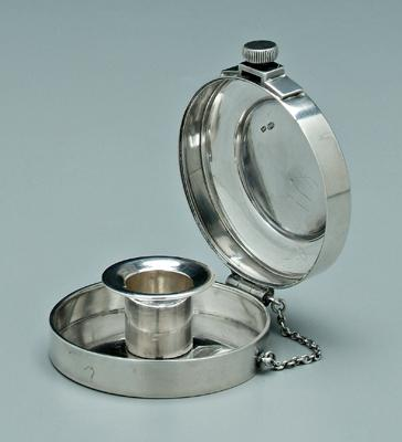 Russian silver travel chamberstick round with detachable hinged lid lid