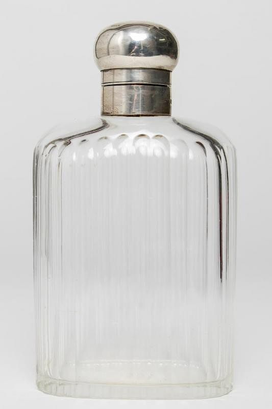 Birmingham Sterling Silver Glass Flask English Birmingham sterling silver and