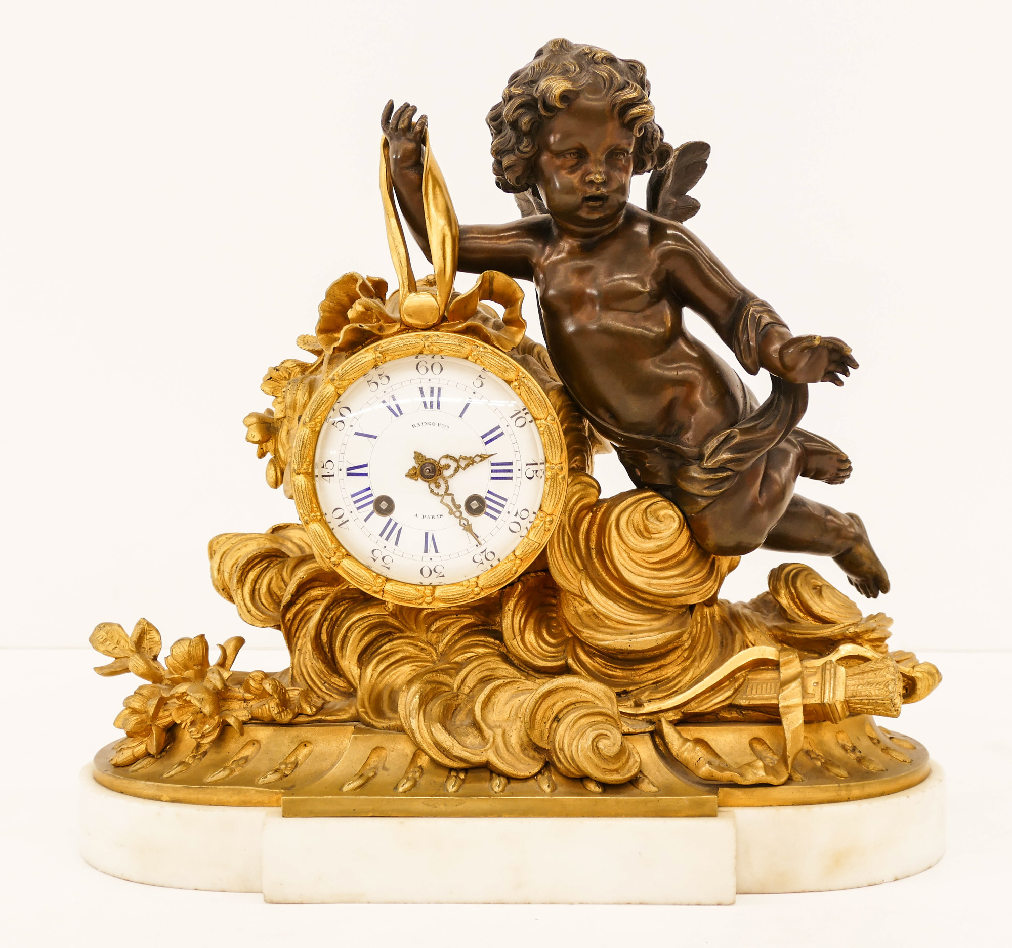 Antique Raingo Freres French Gilt Bronze Mantel Clock 13 x14