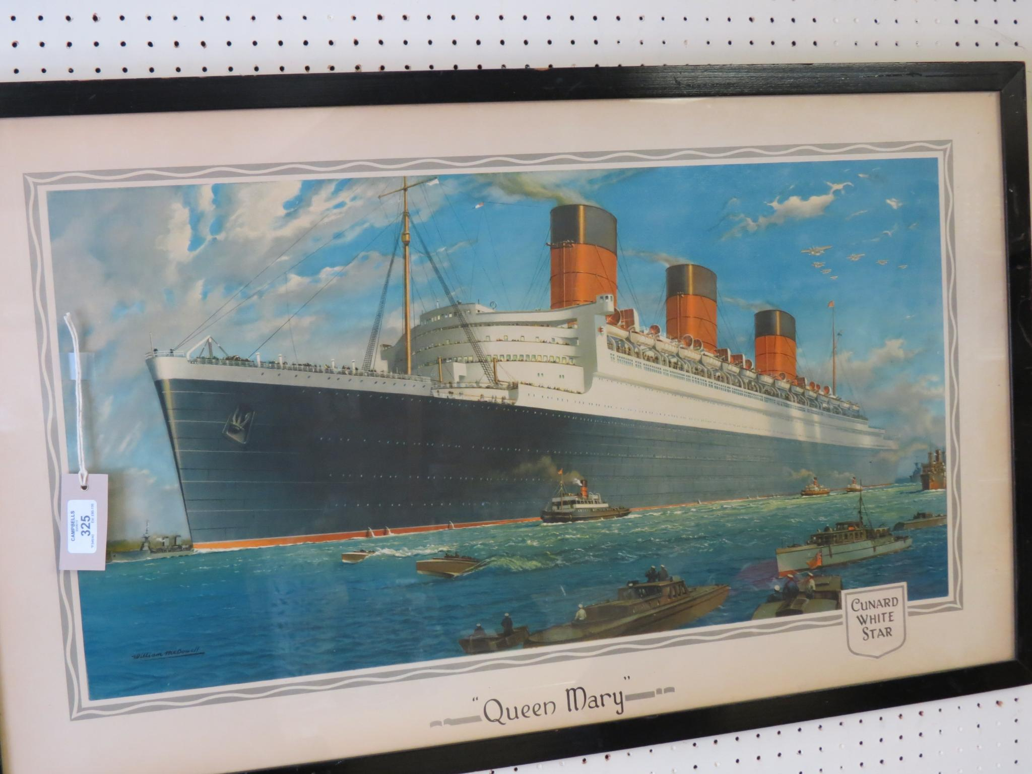 Cunard White Star Queen Mary chromolithographed poster after W McDowell