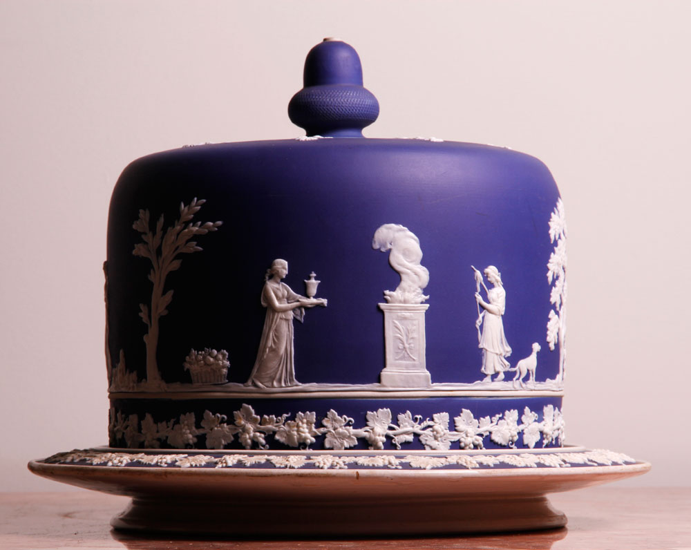 7501A Jasperware Cheese Dome Large Jasperware blue and white cheese