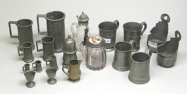 A miscellaneous grouping of pewter 19th early 20th century Comprising