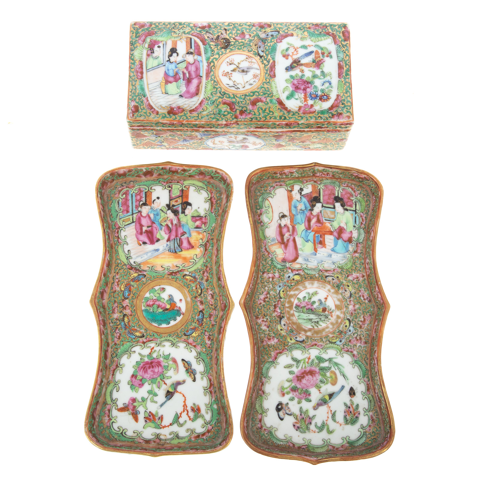 THREE CHINESE EXPORT ROSE MEDALLION ARTICLES Tongzhi Era circa 1865
