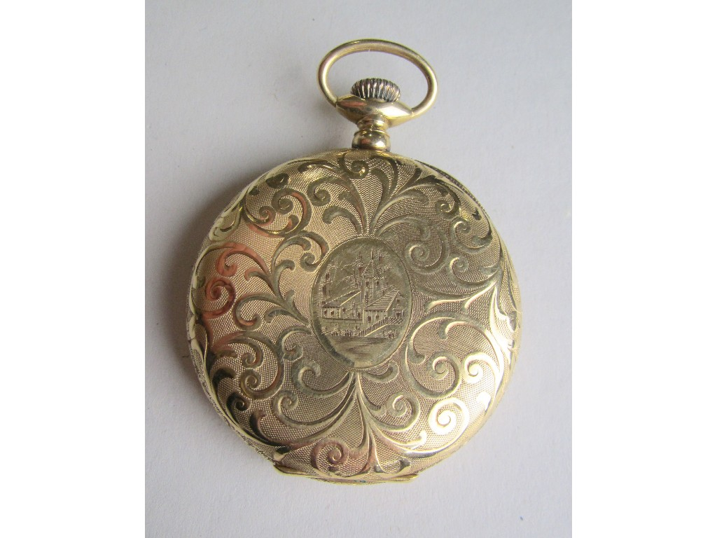Eighteen carat gold Waltham pocket watch the case engine turned