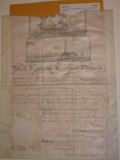 TYLER AND WEBSTER TYLER JOHN Partly printed vellum Document Signed