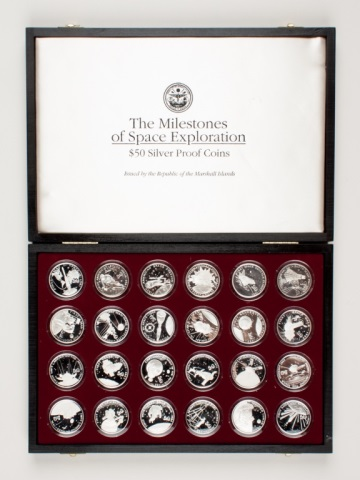 Boxed set of Marshall Islands fine silver proof coins Milestones