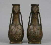 Pair of Spelter Art Nouveau Vases Impressive pair of identical