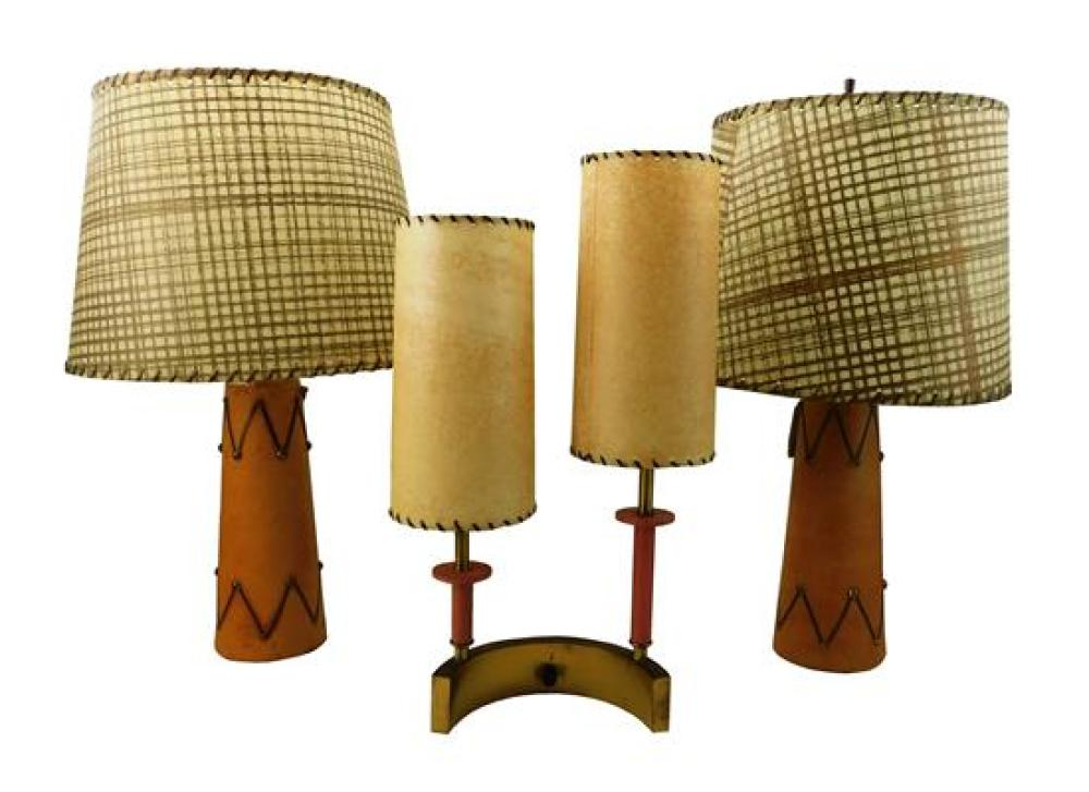 Three mid century table lamps including pair with tapered form