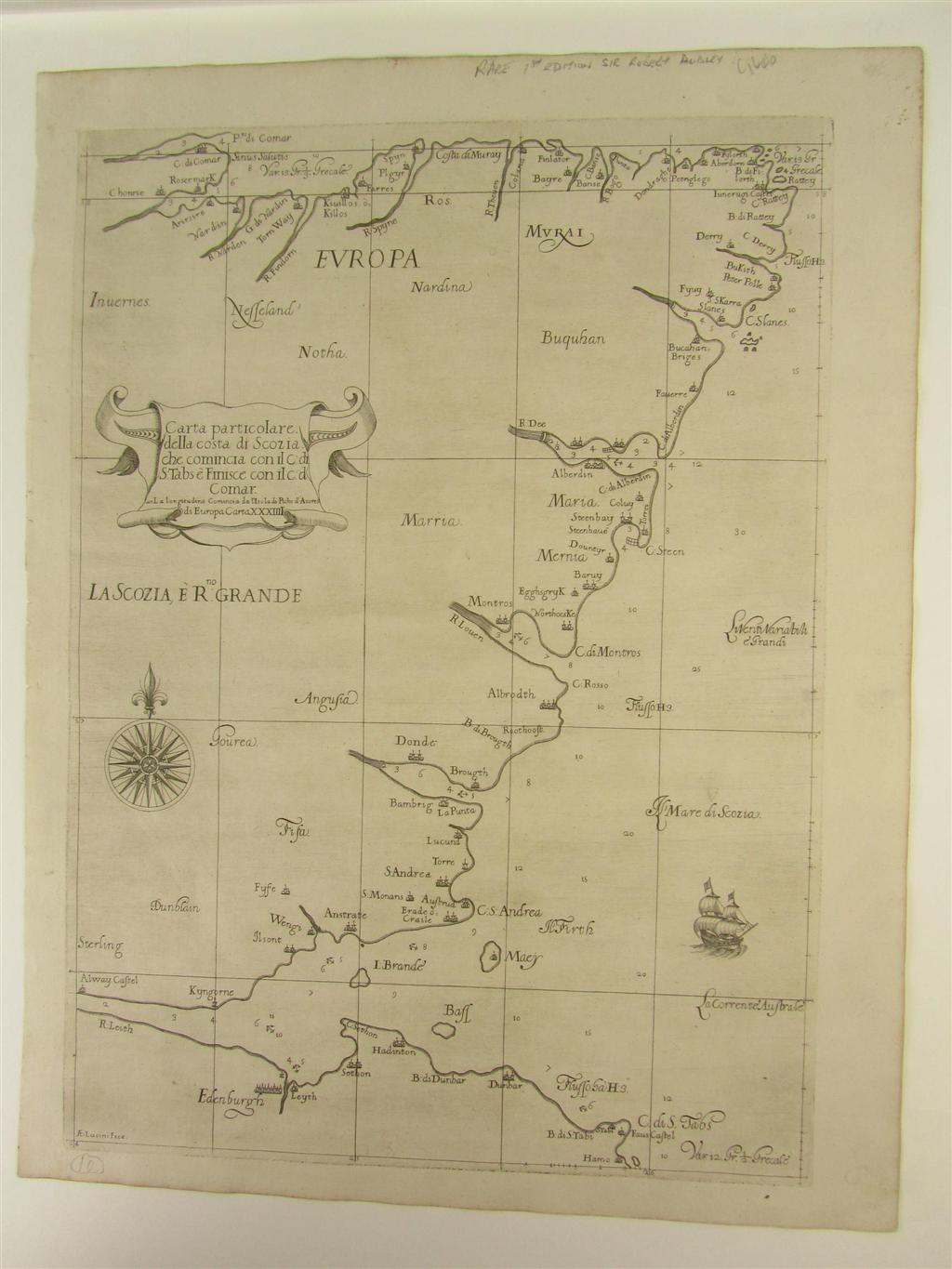 East Coast of Scotland 1647 Sir Robert Dudley Carta Particolare
