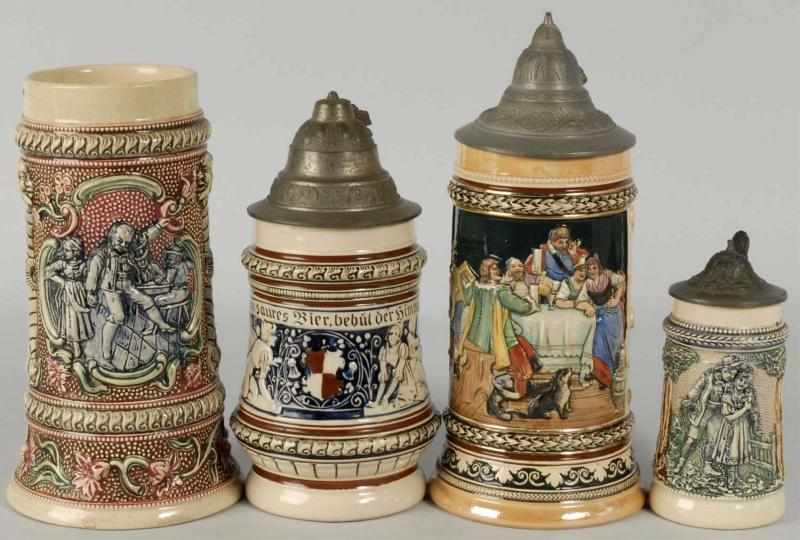 Lot of 4 German Pottery Steins Description Includes one Geschutzt